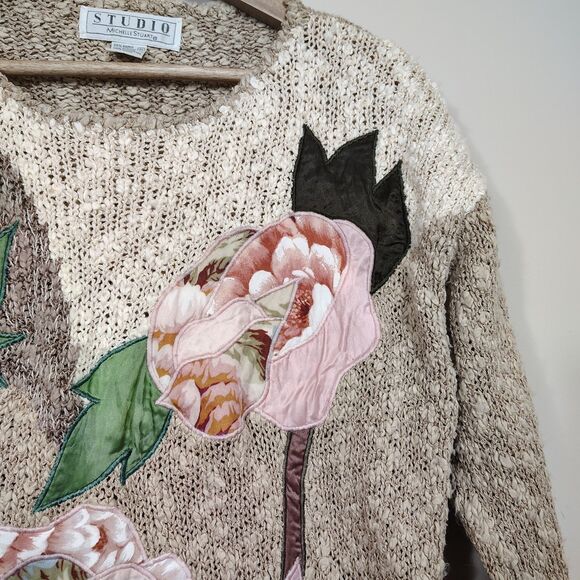 lVintage Floral Statement Knit Sweater Soft Boho Cottagecore Artsy Size Small - Picture 4 of 9